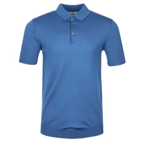 Thomas Maine Knitted Basic Polo Shirt in Mid Blue