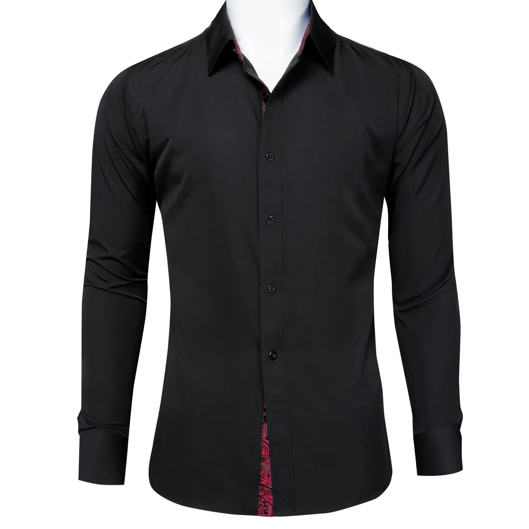 Ties2you Business Shirts Black Solid Splicing Paisley Button Up Long Sleeve Shirts for Men