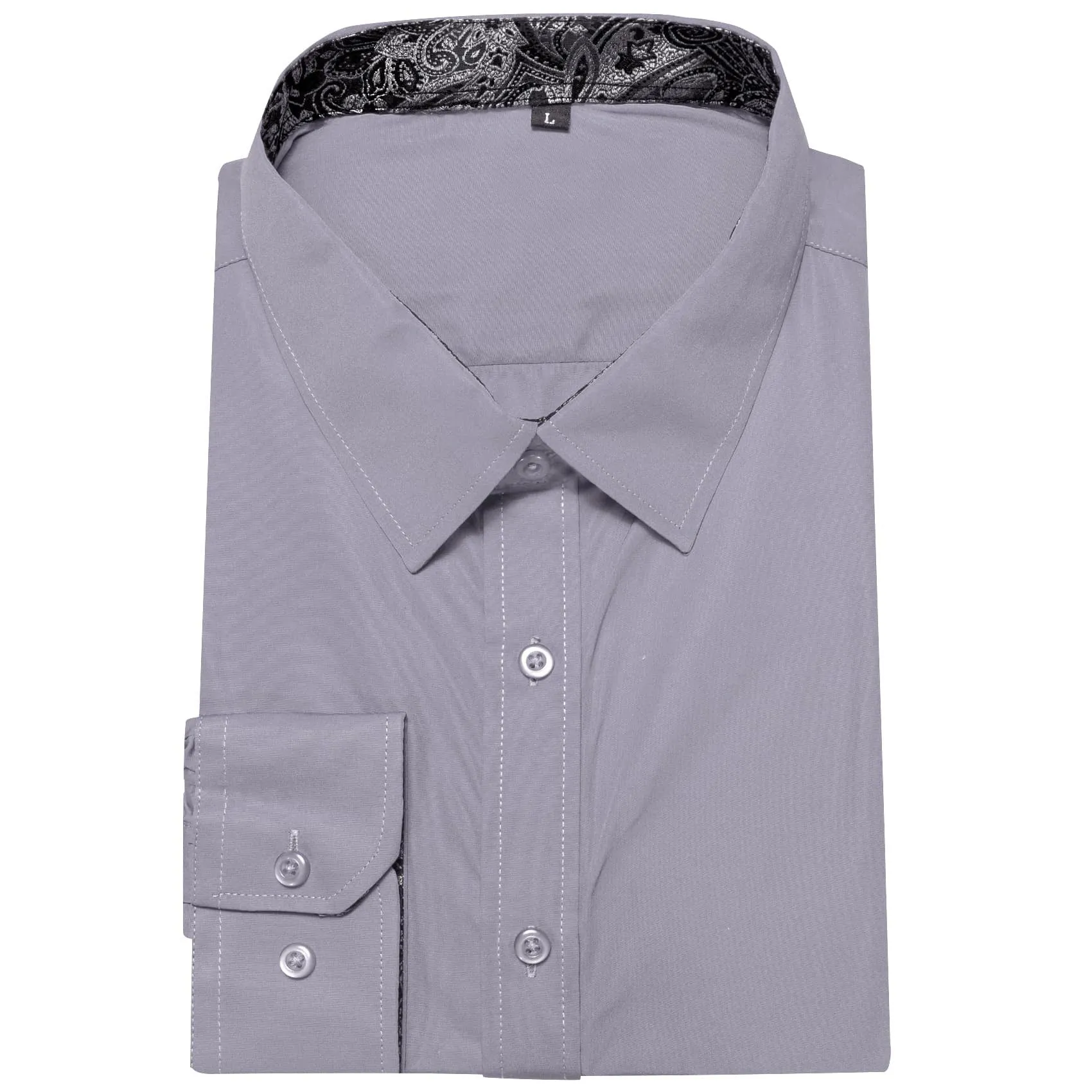 Ties2you Business Shirts Grey Solid Splicing Paisley Silk Mens Button Down Long Sleeve Shirt