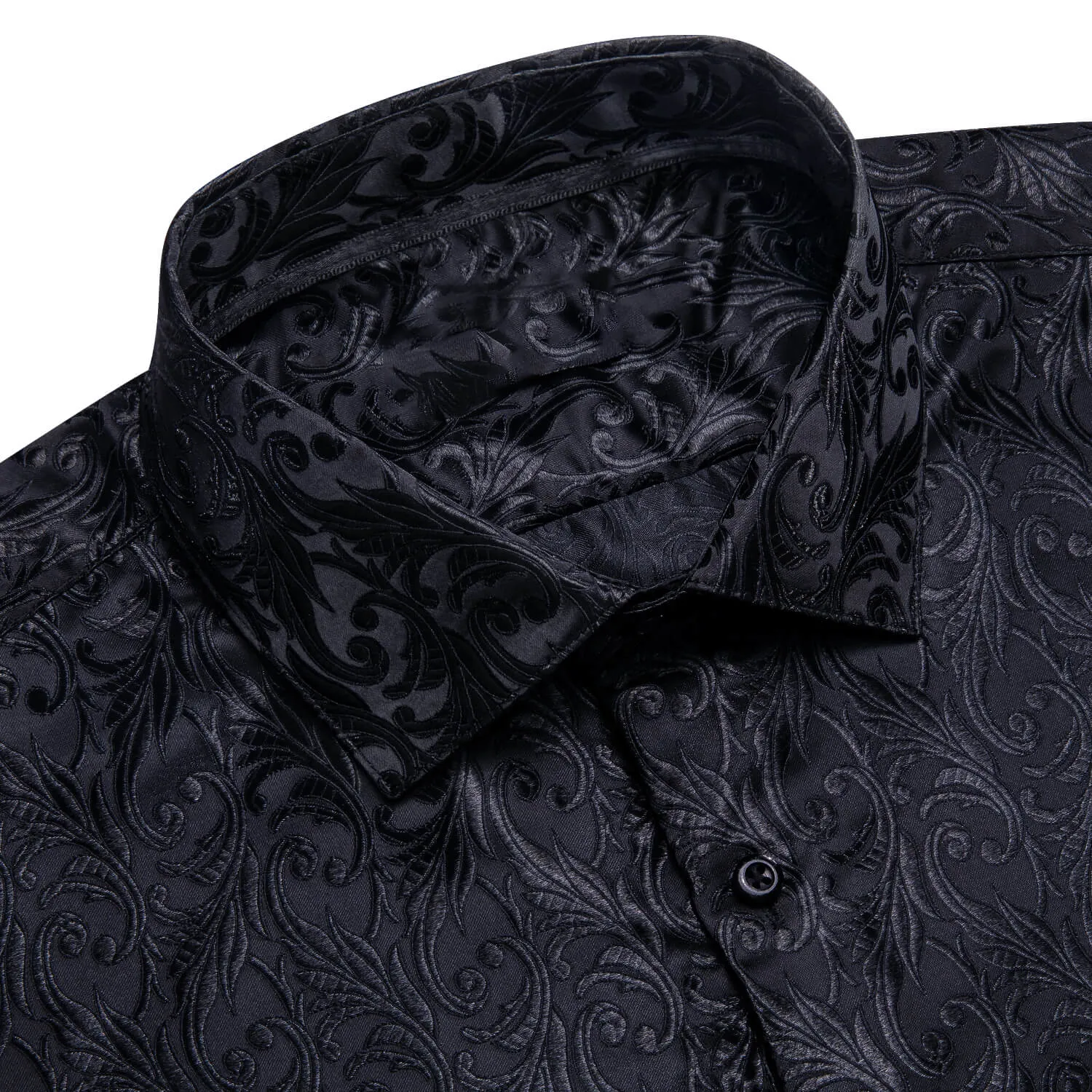 Ties2you Button Down Shirt Black Jacquard Floral Silk Men's Formal Shirt