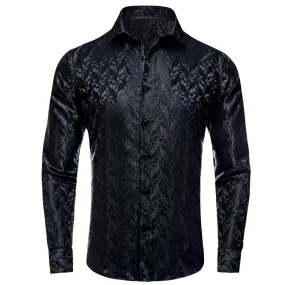 Ties2you Button Down Shirt Black Jacquard Floral Silk Men's Formal Shirt