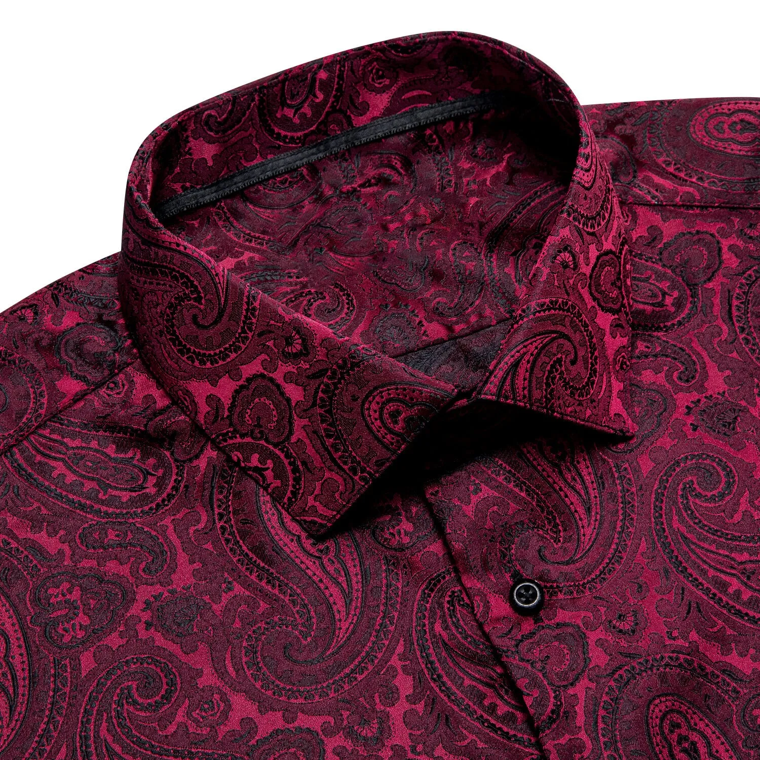 Ties2you Button Down Shirt Dark Red Jacquard Paisley Silk Men's Shirt