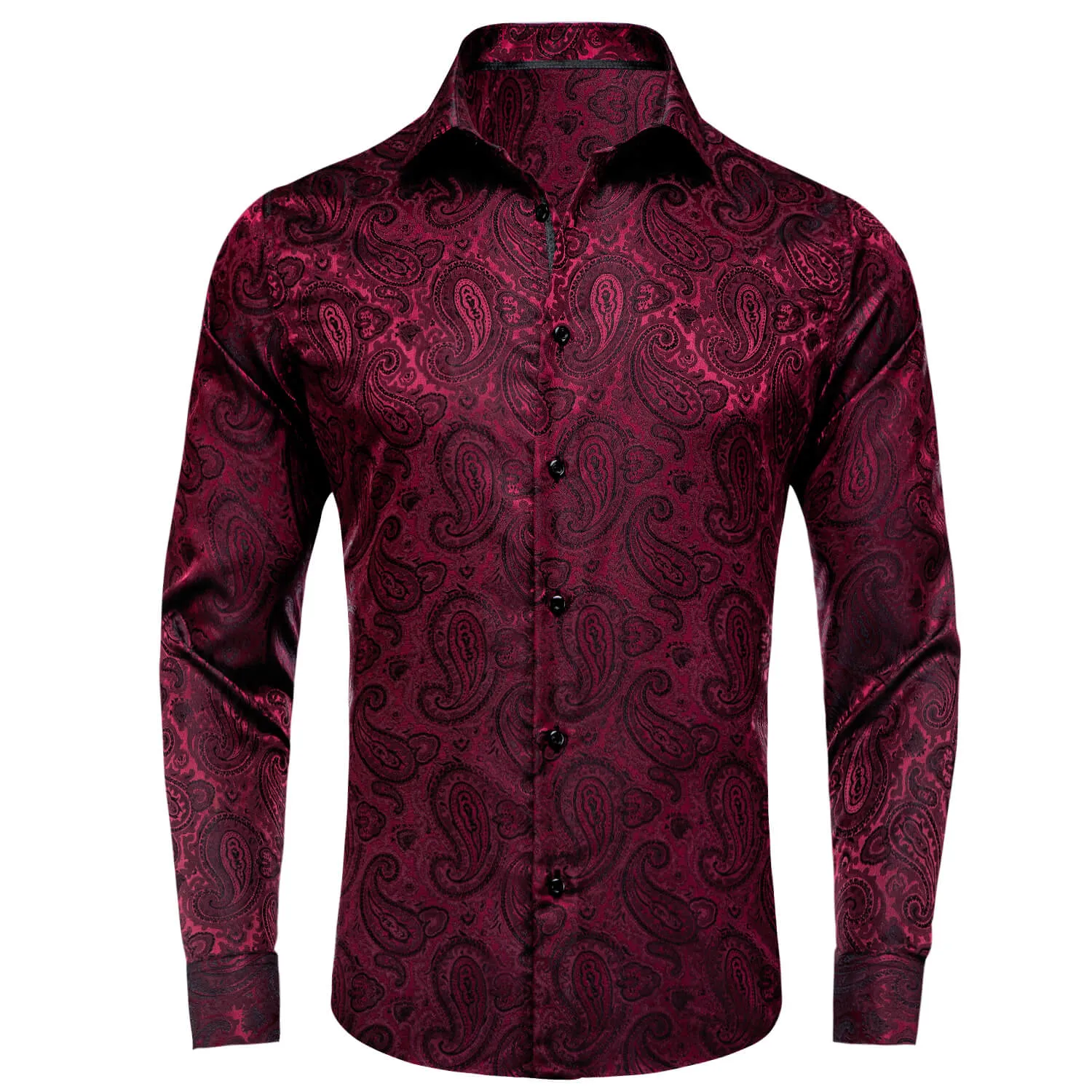 Ties2you Button Down Shirt Dark Red Jacquard Paisley Silk Men's Shirt