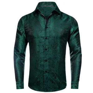 Ties2you Button Down Shirt Sapphire Pine Green Floral Men's Silk Shirt