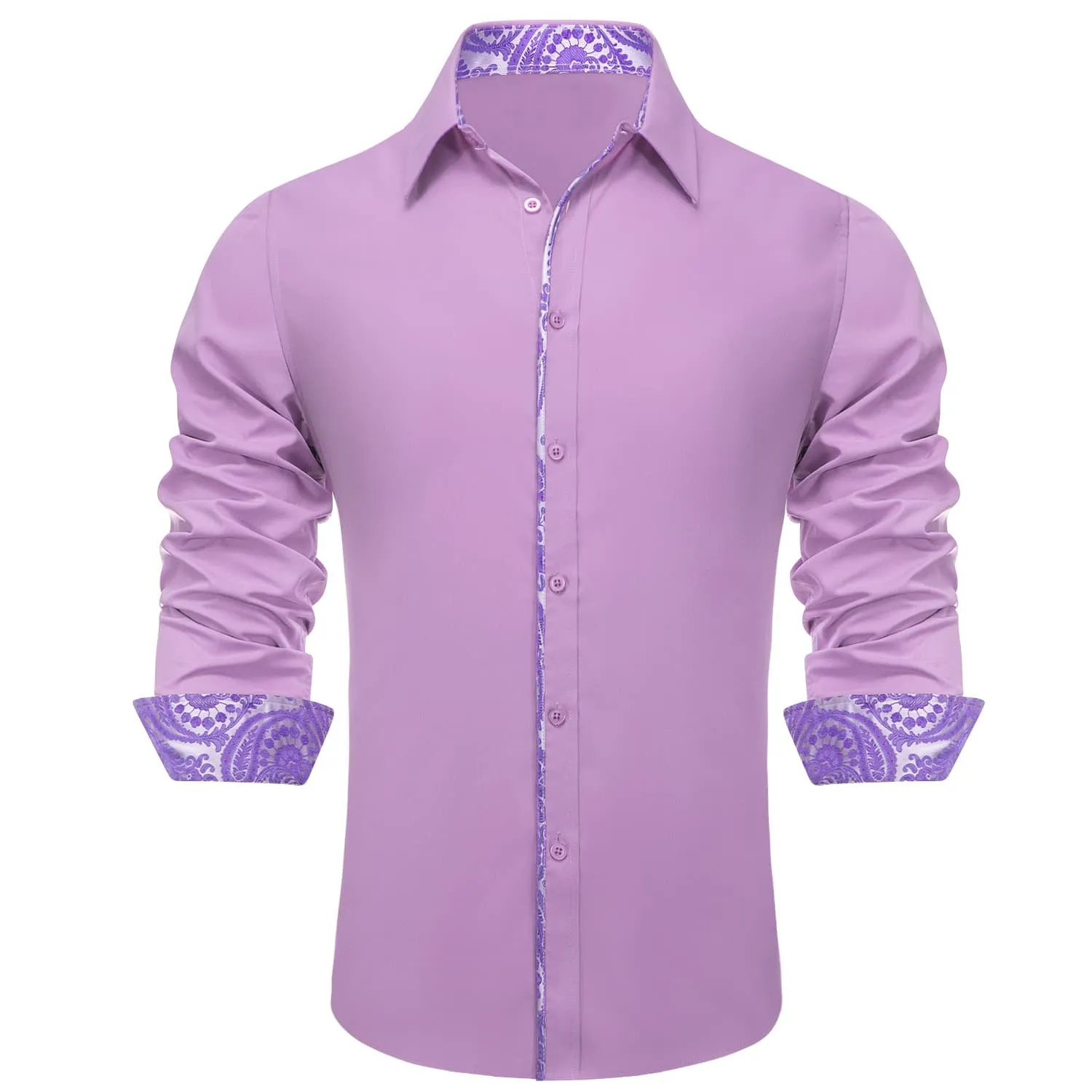 Ties2you Button Down Shirt Thistle Purple Solid Splicing Mens Silk Shirt