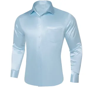 Ties2you Button Up Shirt Design Light Blue Solid Long Sleeve Tuxedo Shirt for Men