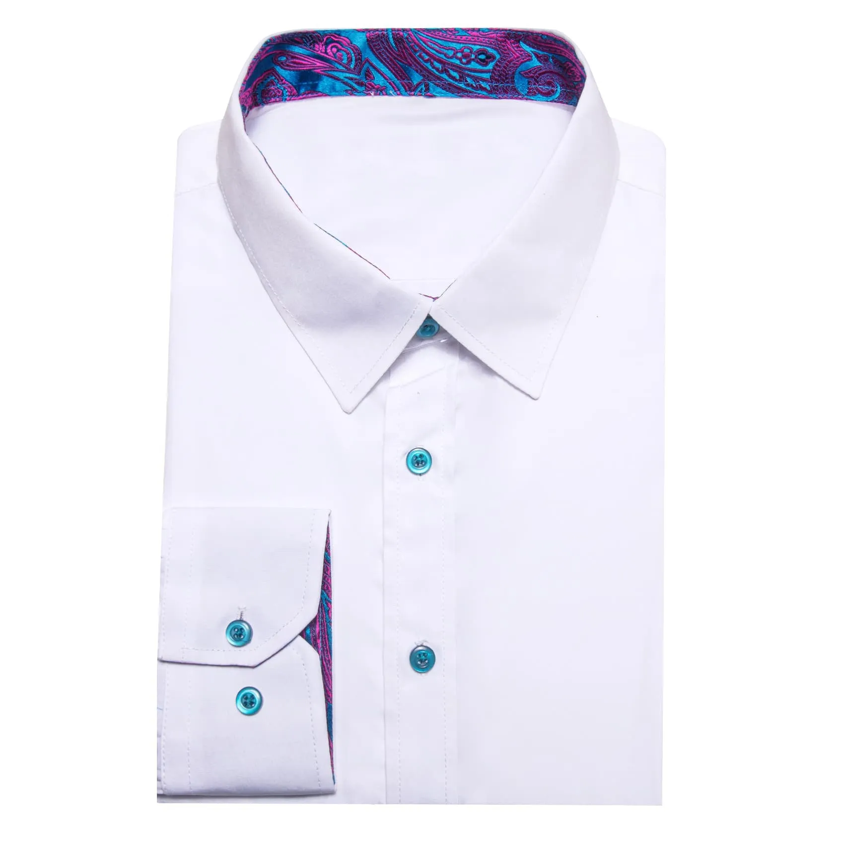 Ties2you Button Up Shirt White Solid Splicing Purple Collared Silk Long Sleeve Shirt for Men