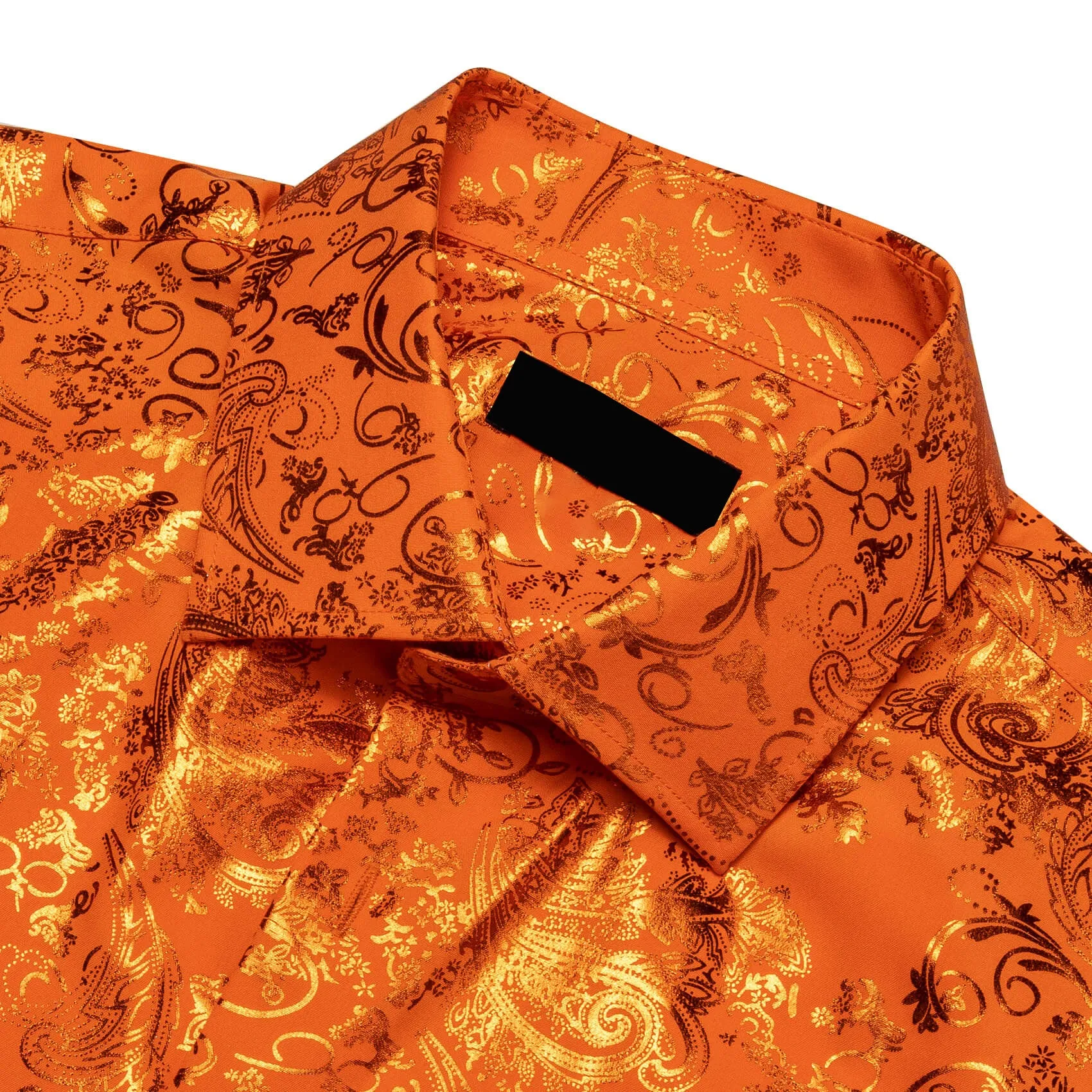 Ties2you Buttoned Down Shirt Bronzing Floral Fire Orange Men's Silk Shirt