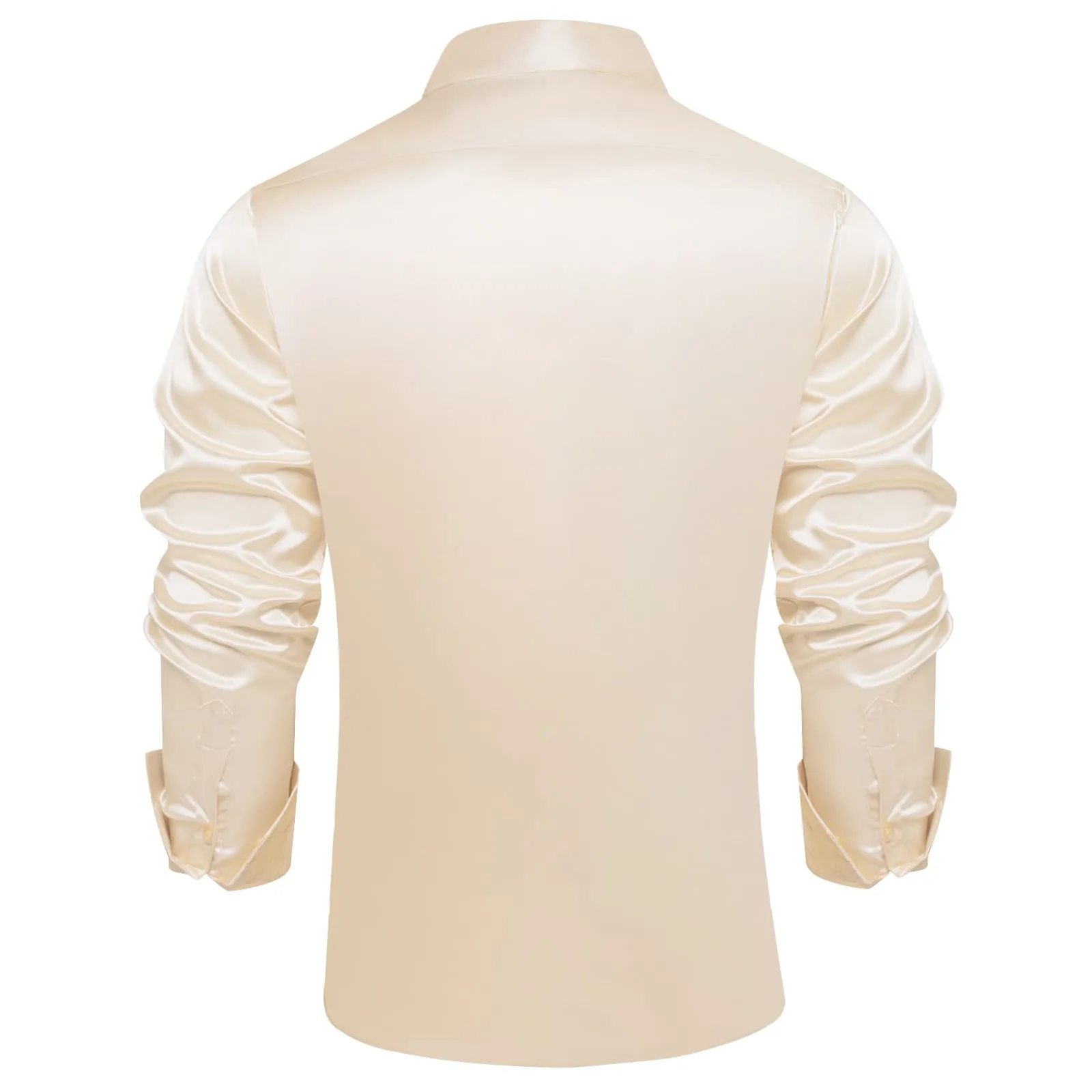 Ties2you Collared Shirt Almond White Satin Solid Long Sleeve Button Up Mens Shirt Top