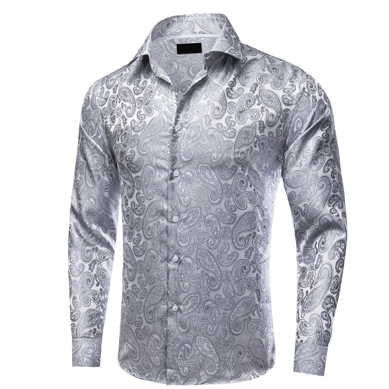 Ties2you Collared Shirt Coin Grey Paisley Button Up Silk Mens Long Sleeve Shirt Top