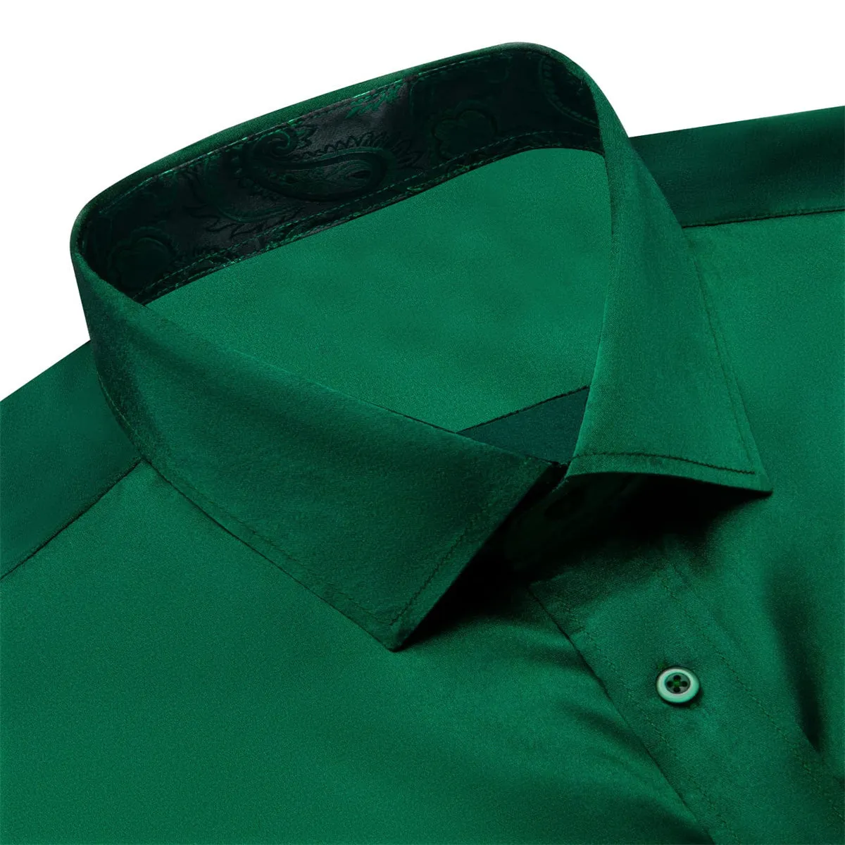 Ties2you Collared Shirt Dark Spring Green Satin Solid Long Sleeve Button Up Mens Shirt Design