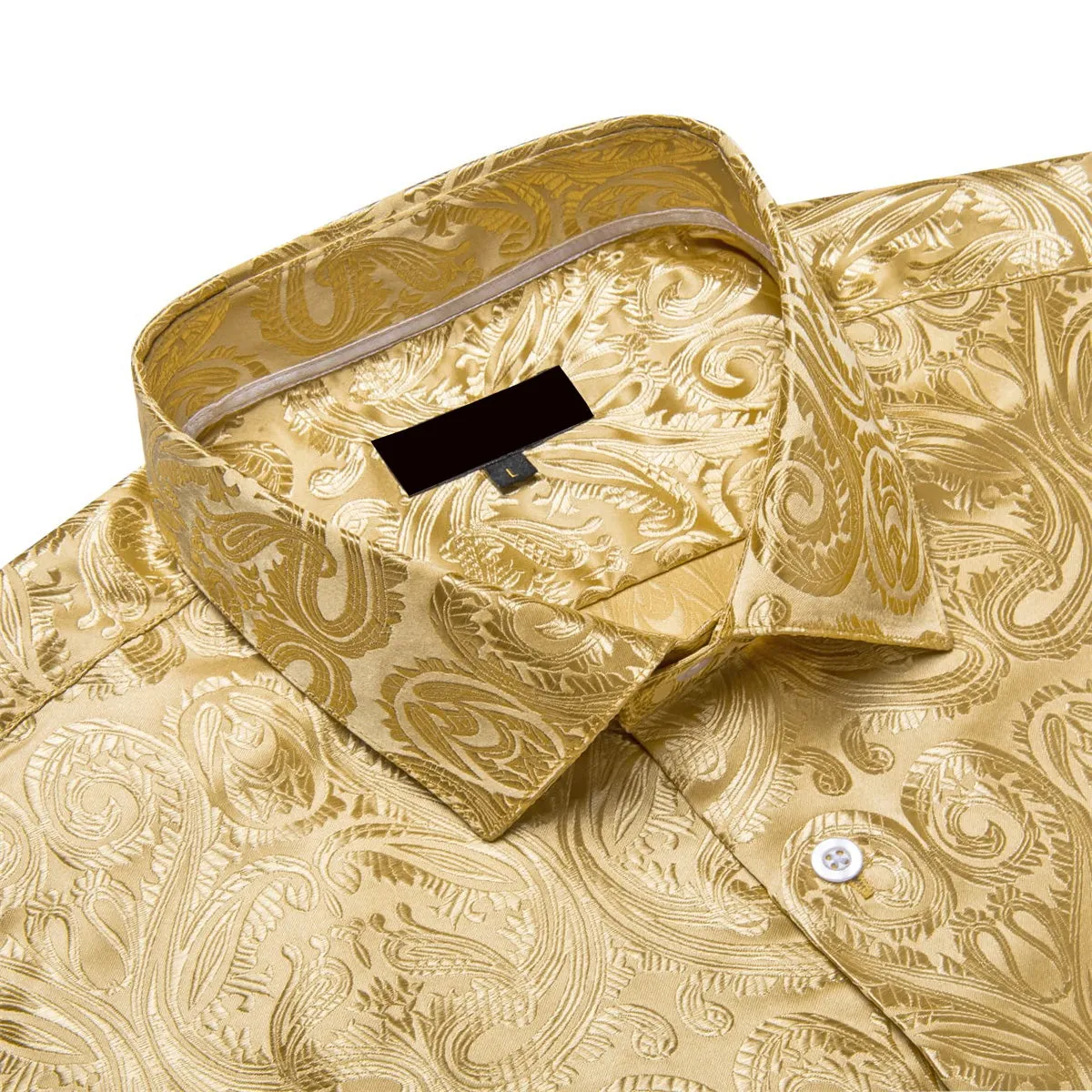 Ties2you Dress Shirt Ecru Yellow Paisley Long Sleeve Button Up Mens Silk Shirt