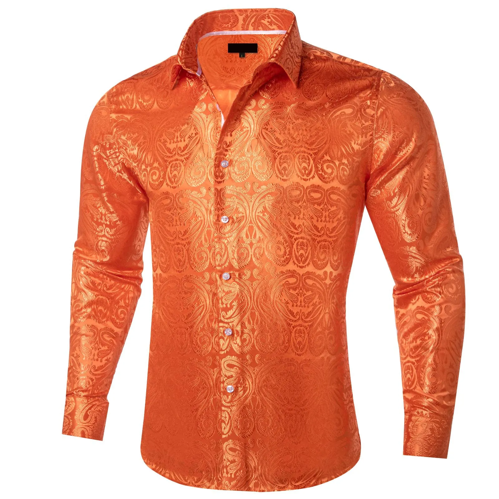 Ties2you Dress Shirt Flame Orange Paisley Long Sleeve Mens Silk Button Up Shirt