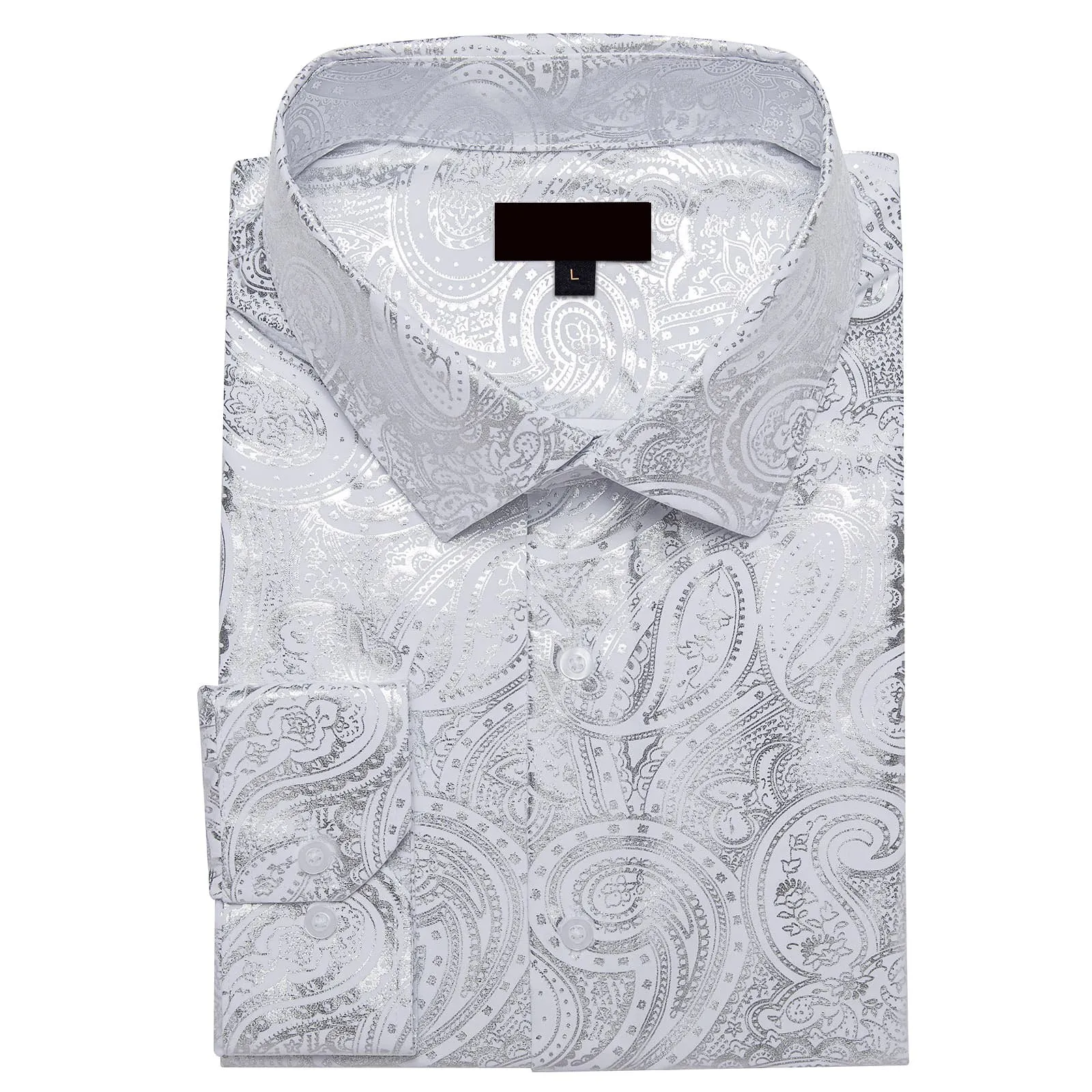 Ties2you Dress Shirt Light Grey Paisley Hot Stamping Long Sleeve Mens Shirt