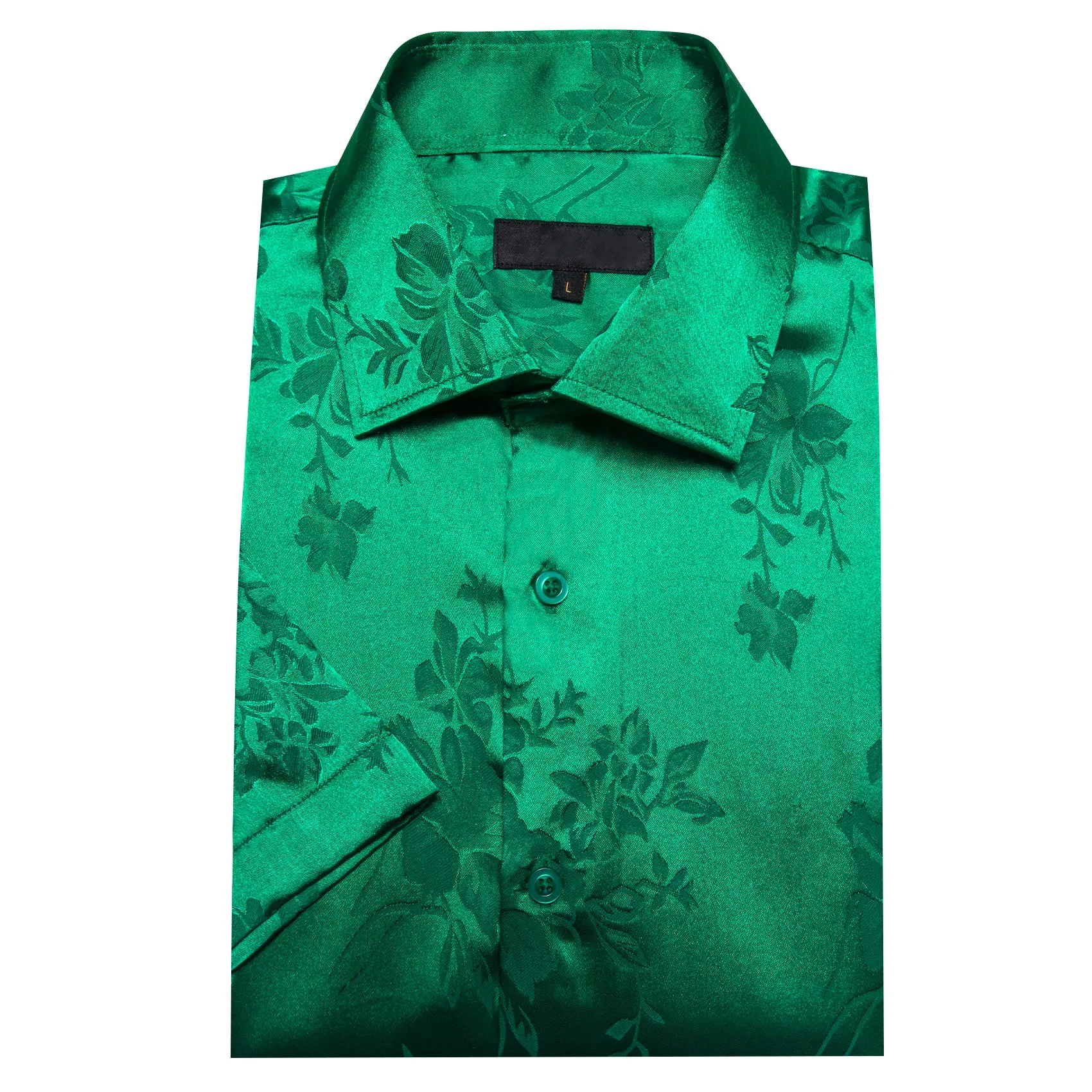 Ties2you Floral Shirt Emerald Green Satin Silk Men's Short Sleeve Shirt