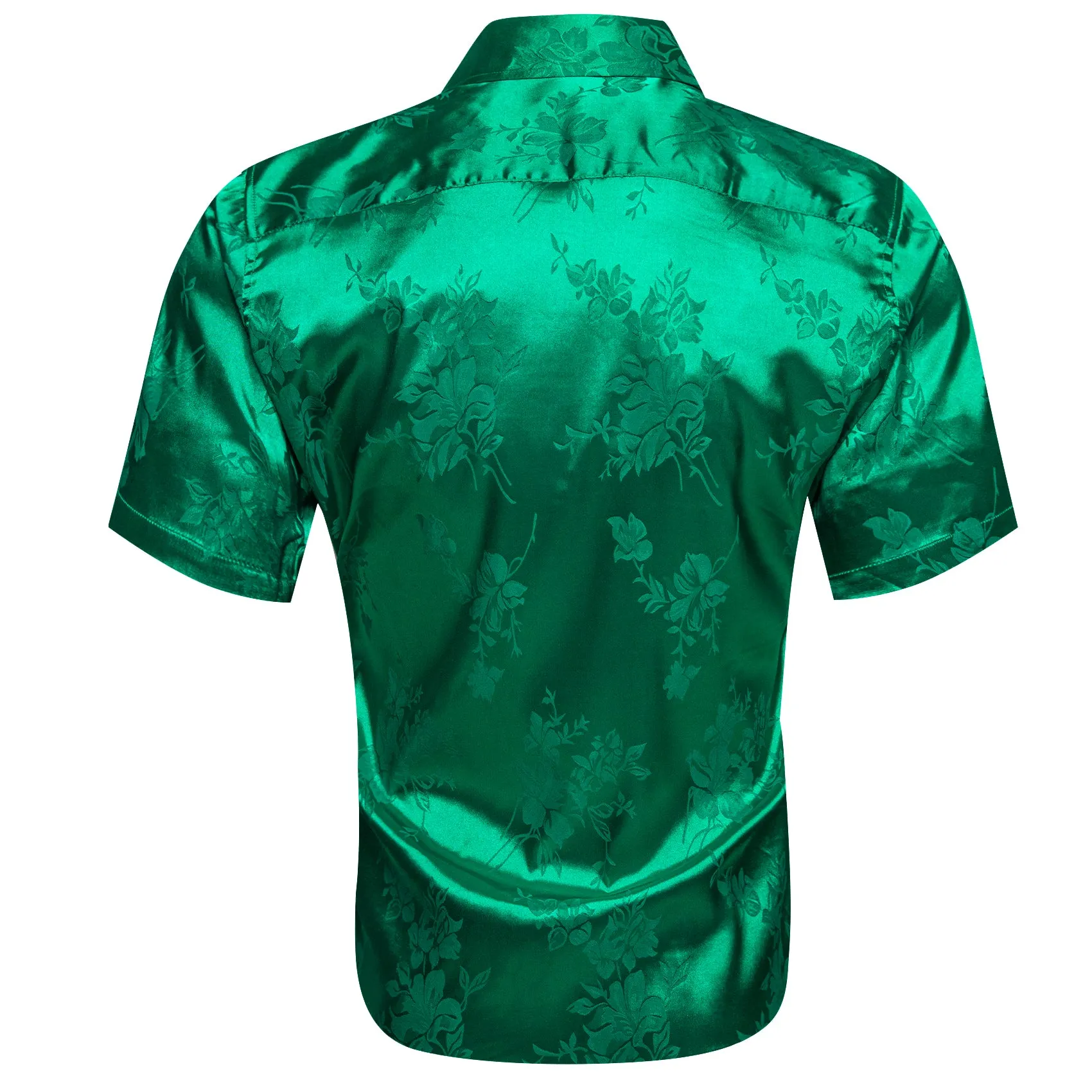 Ties2you Floral Shirt Emerald Green Satin Silk Men's Short Sleeve Shirt