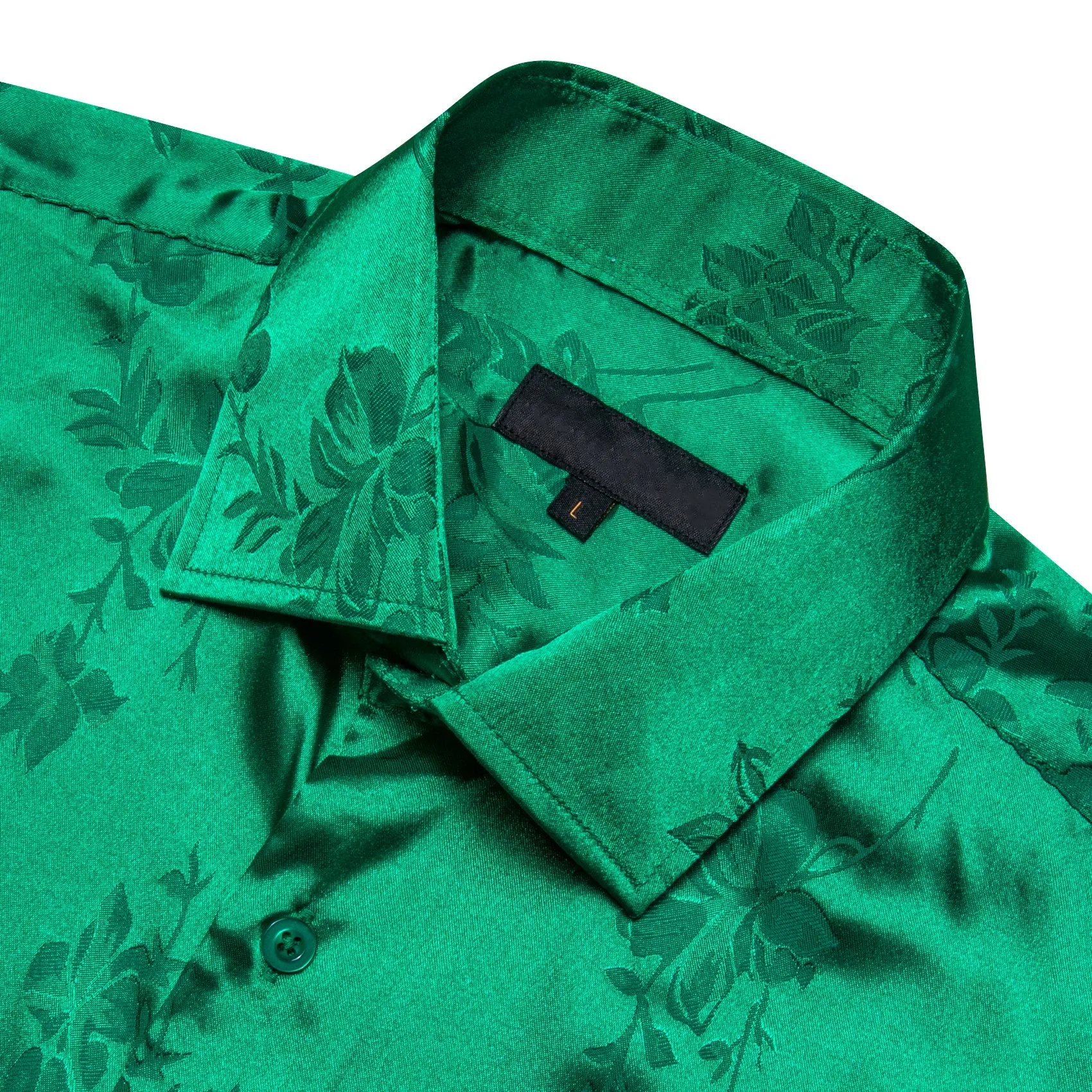 Ties2you Floral Shirt Emerald Green Satin Silk Men's Short Sleeve Shirt