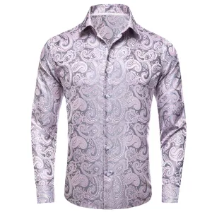 Ties2you Long Sleeve Shirt Pale Pink Paisley Silk Shirt for Men