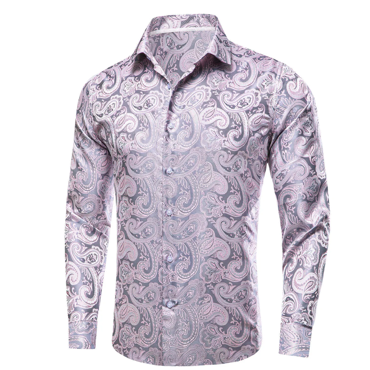 Ties2you Long Sleeve Shirt Pale Pink Paisley Silk Shirt for Men