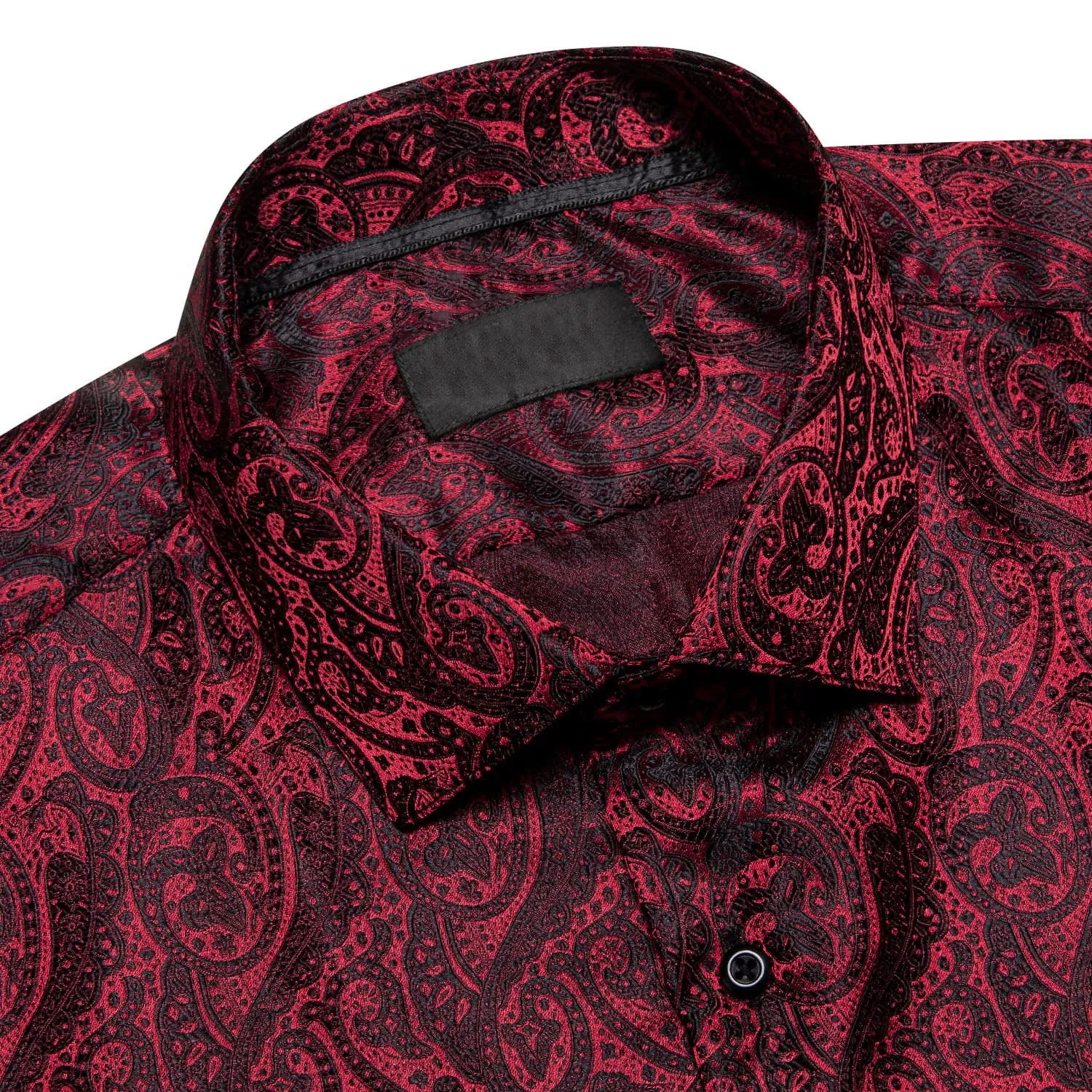 Ties2you Mens Shirt Black Red Jacquard Floral Silk Dress Long Sleeve Shirt