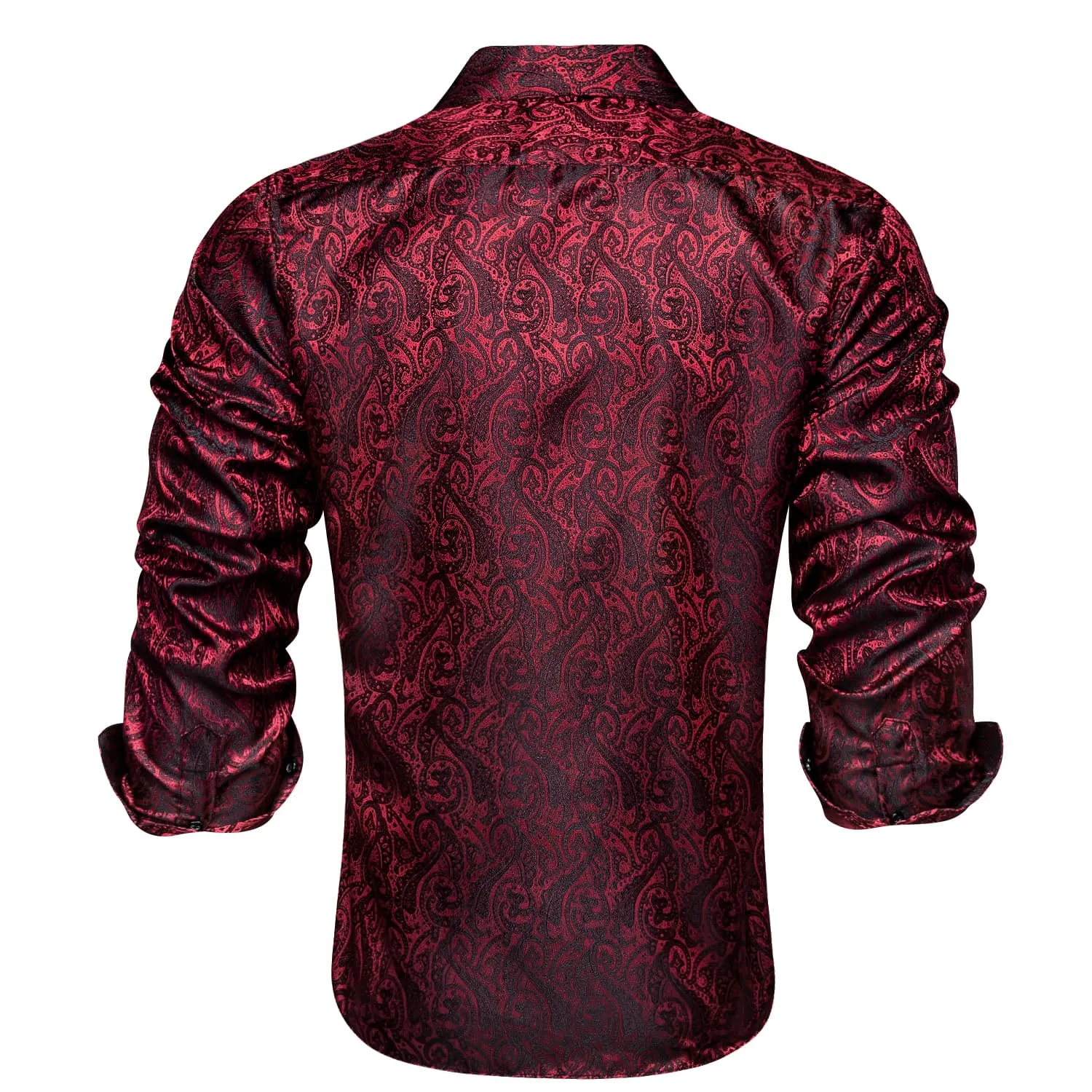 Ties2you Mens Shirt Black Red Jacquard Floral Silk Dress Long Sleeve Shirt