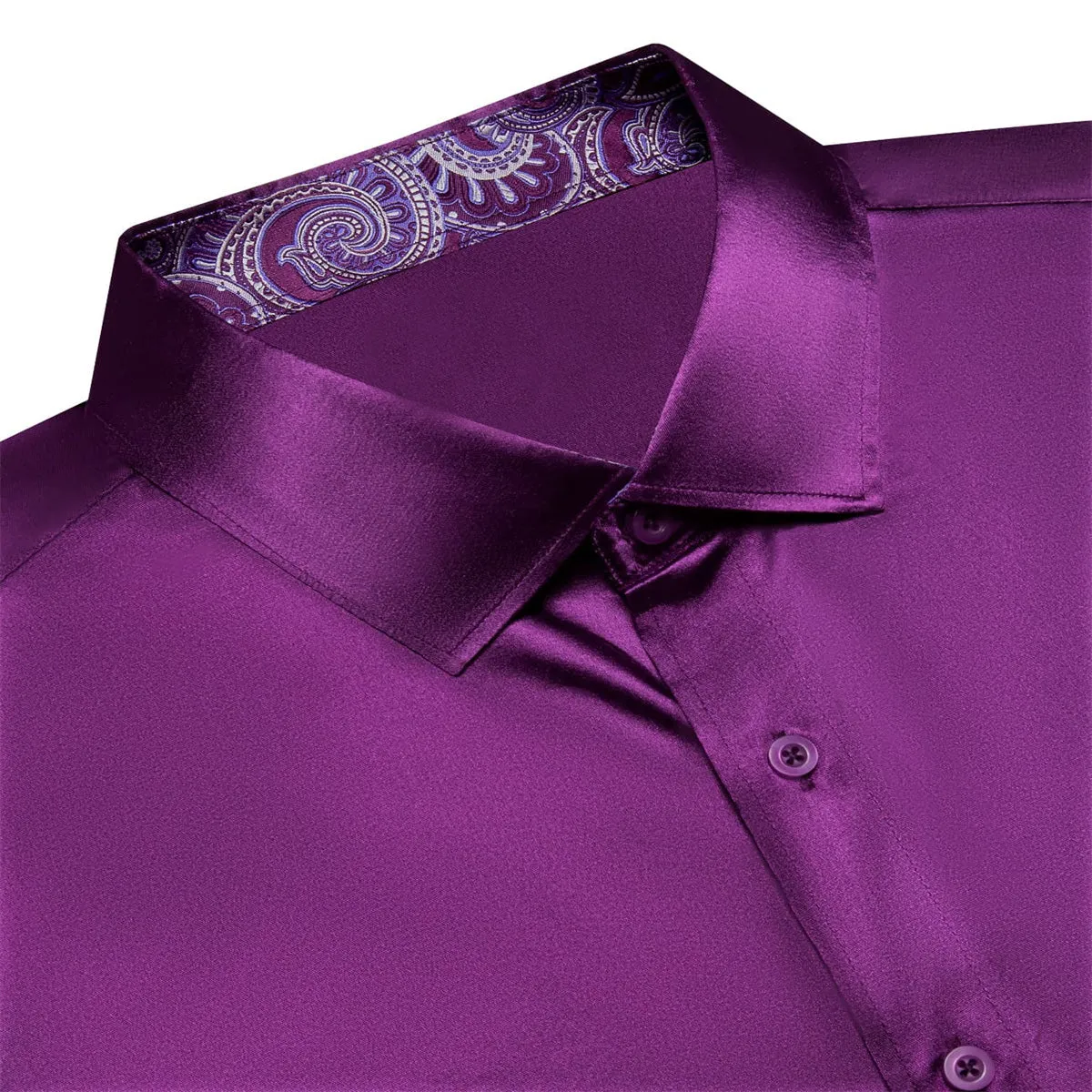 Ties2you Men's Shirt Byzantium Purple Satin Solid Long Sleeve Button Up Shirt