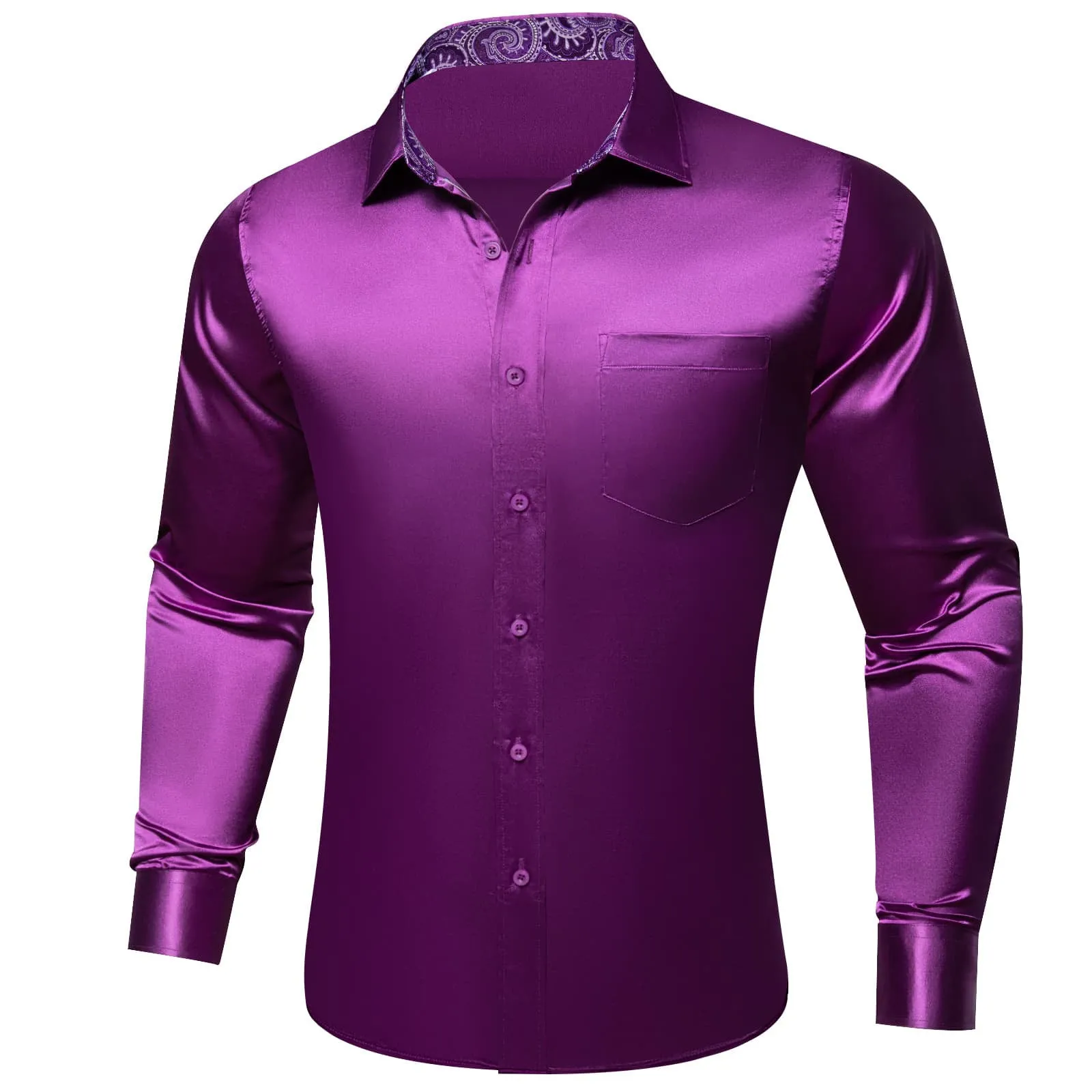 Ties2you Men's Shirt Byzantium Purple Satin Solid Long Sleeve Button Up Shirt