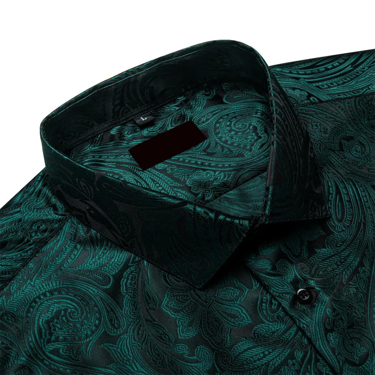 Ties2you Men's Shirt Dark Jungle Green Paisley Silk Long Sleeve Button Up Shirt