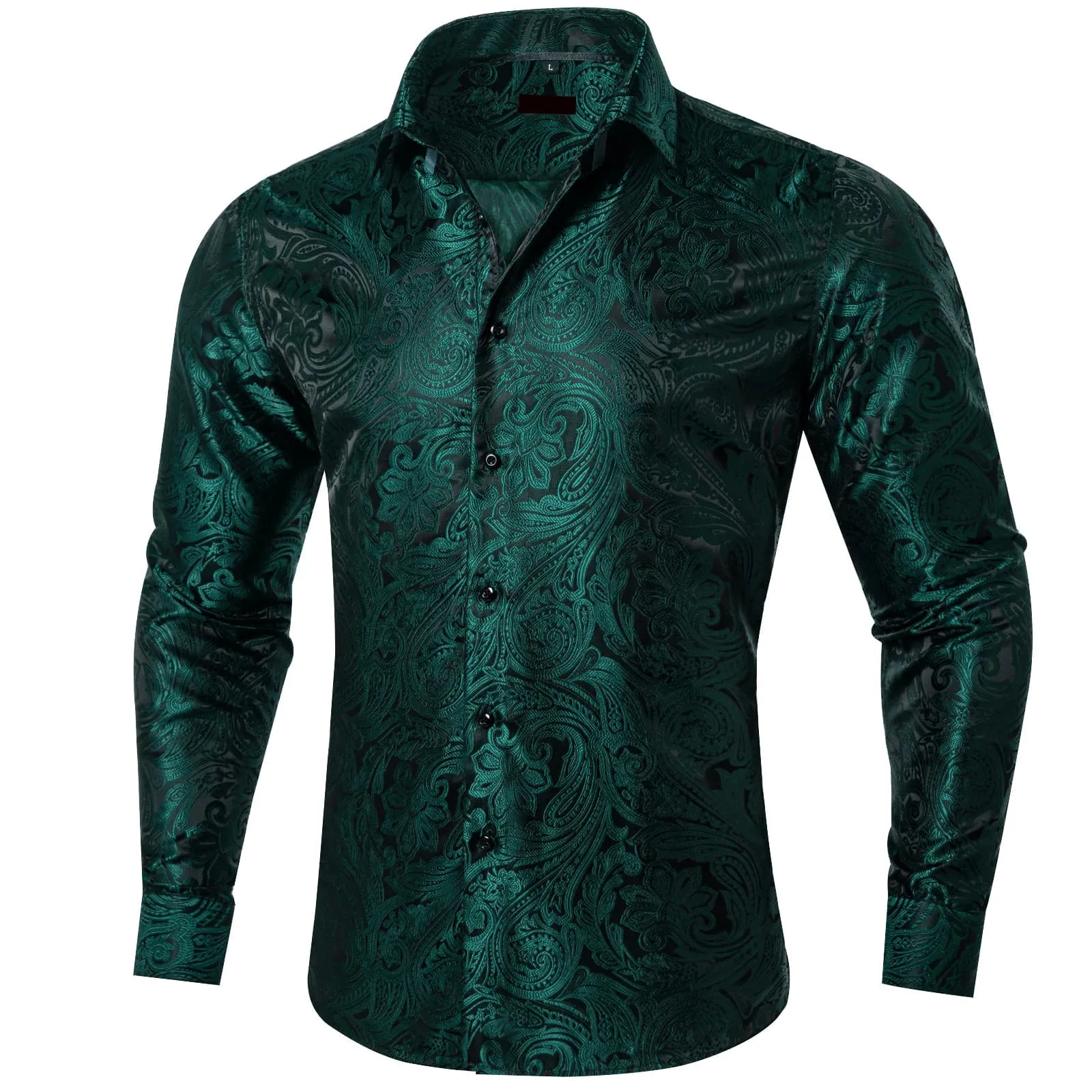 Ties2you Men's Shirt Dark Jungle Green Paisley Silk Long Sleeve Button Up Shirt