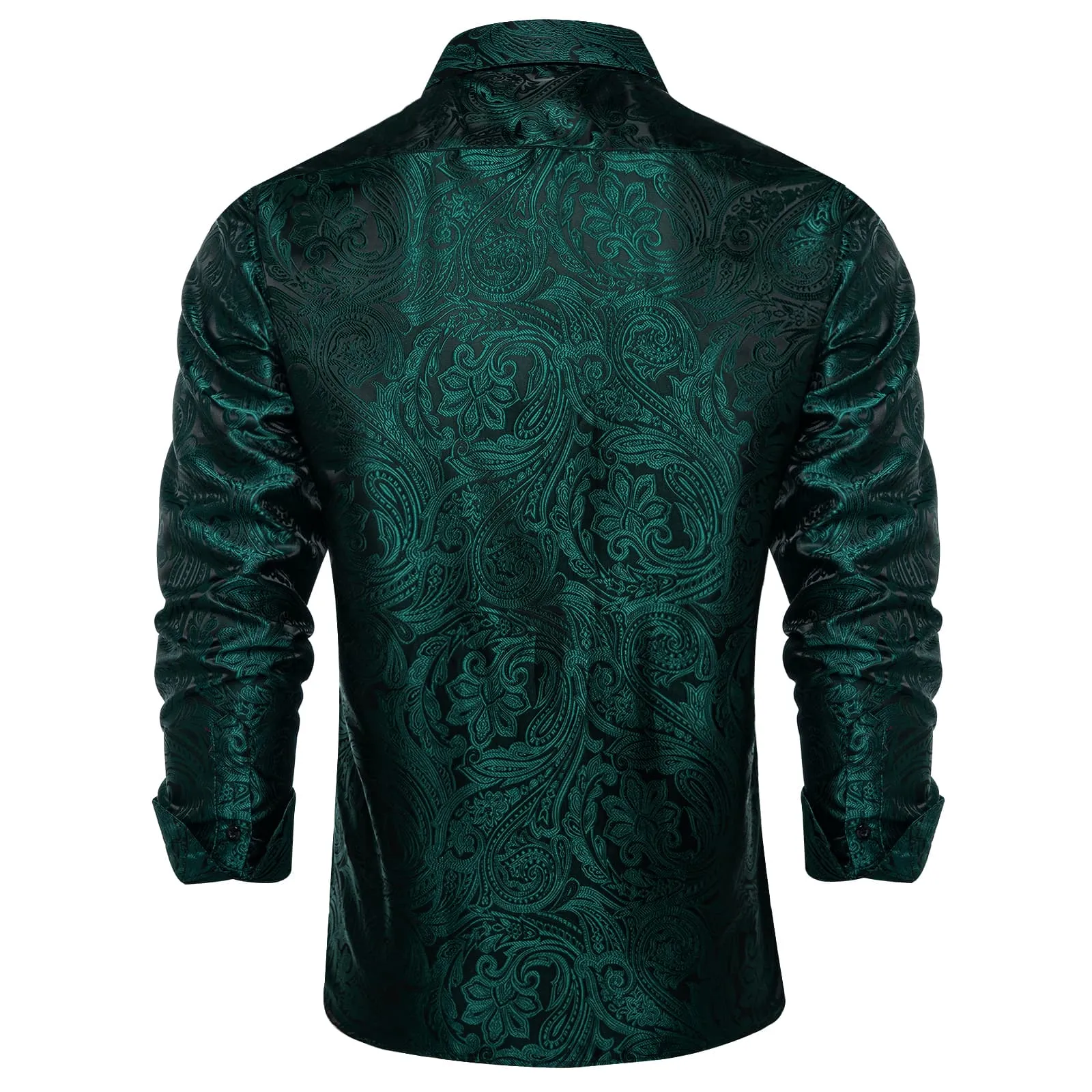 Ties2you Men's Shirt Dark Jungle Green Paisley Silk Long Sleeve Button Up Shirt