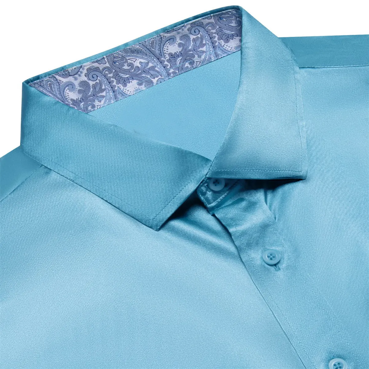 Ties2you Men's Shirt Sky Blue Satin Solid Long Sleeve Button Down Shirt