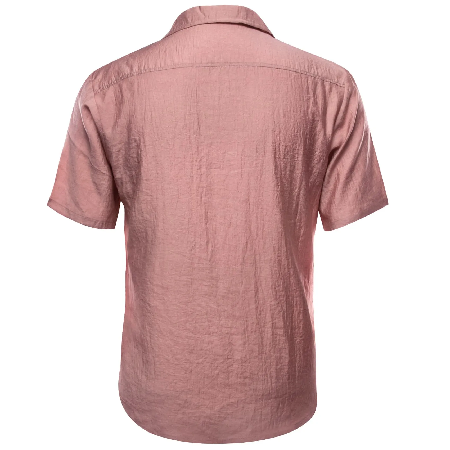 Ties2you Short Sleeve Shirt Rose Pink Solid Men's Silk Notched Collar Button Down Shirt