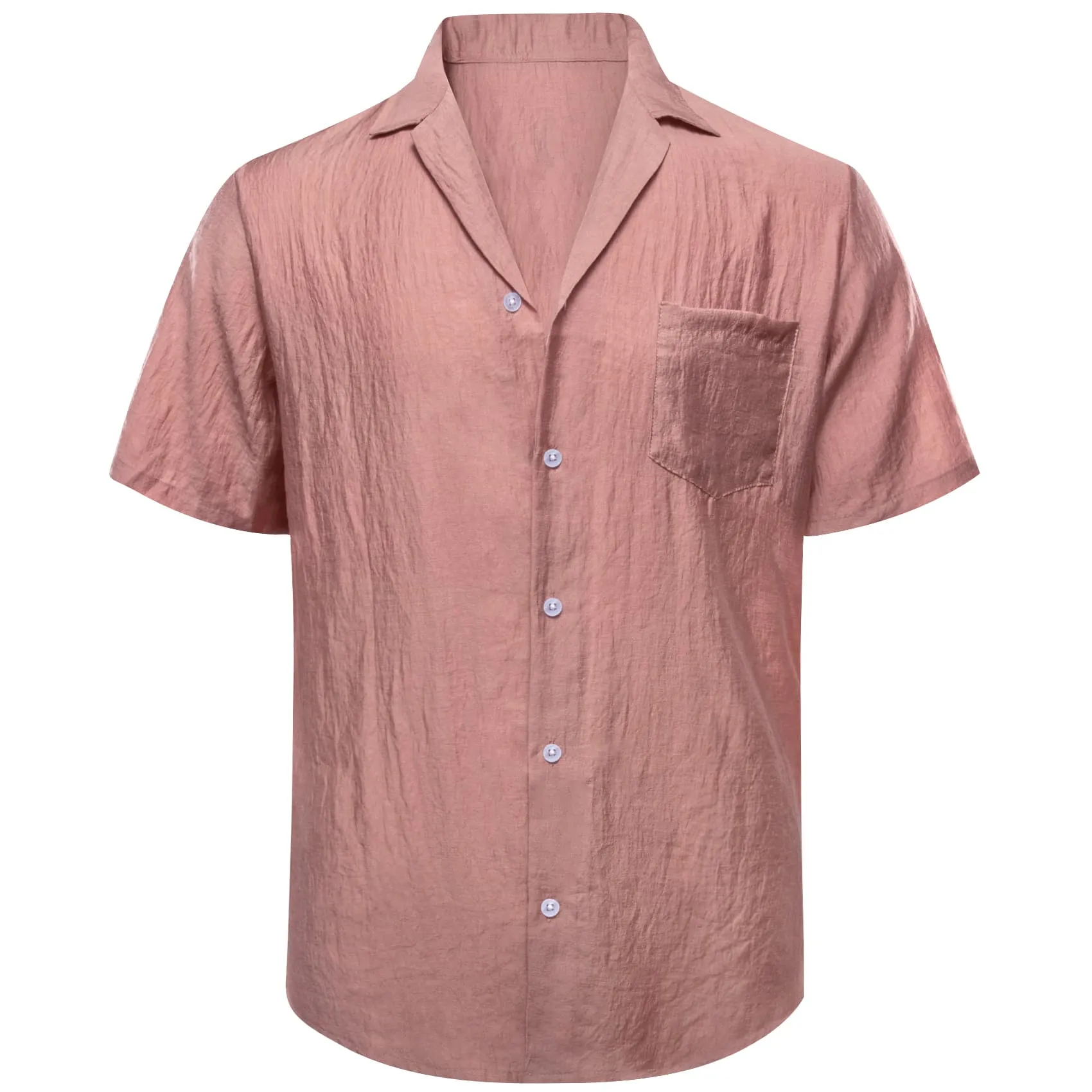 Ties2you Short Sleeve Shirt Rose Pink Solid Men's Silk Notched Collar Button Down Shirt