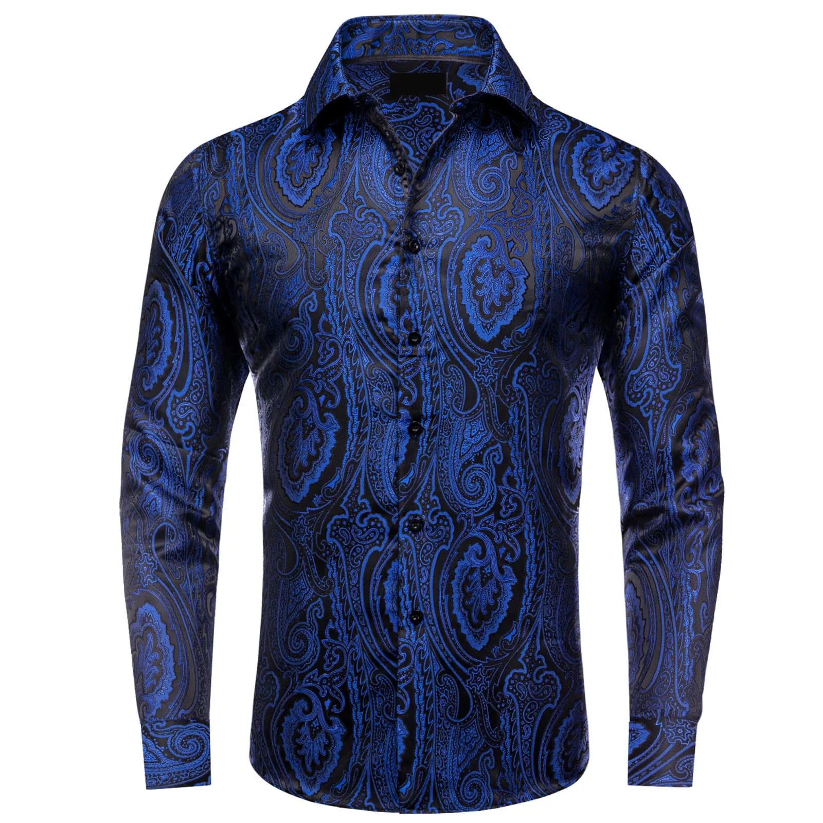 Ties2you Silk Shirt Black Navy Blue Floral Long Sleeve Button Up Shirts for Men