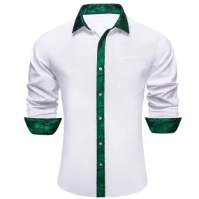 Ties2you Work Shirt White Green Splicing Long Sleeve Silk Mens Button Up Shirt