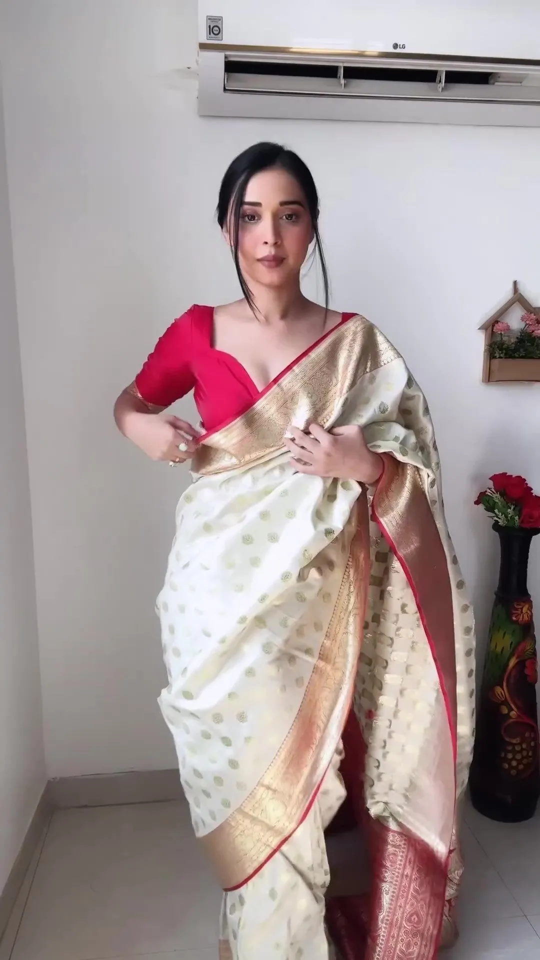 Trendy 1-Minute Ready To Wear Beige Soft Silk Saree