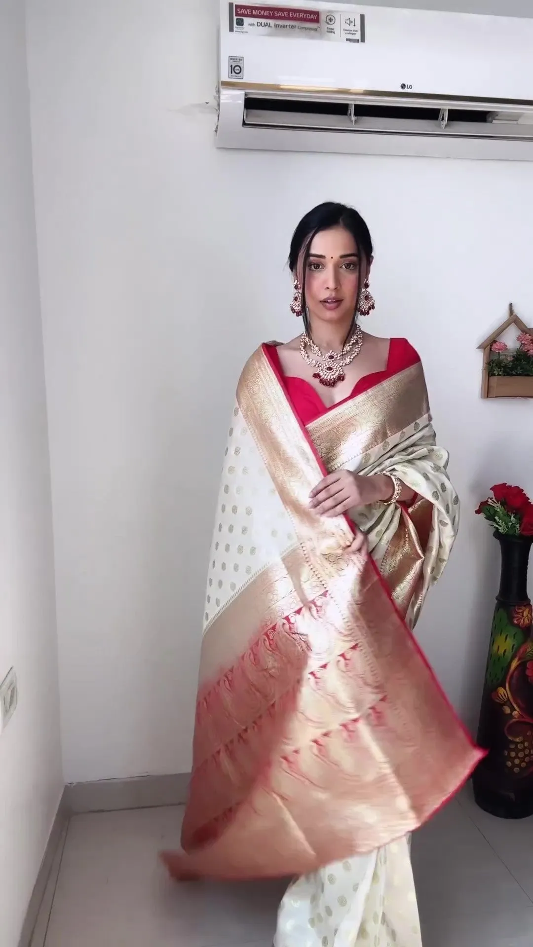 Trendy 1-Minute Ready To Wear Beige Soft Silk Saree