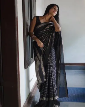 Trendy Black Soft Silk Saree With Precious Blouse Piece