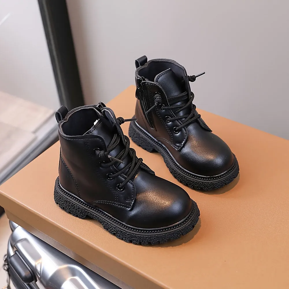 Trendy Cool Lace Up Boots With Zipper For Boys Kids, Comfortable Non Slip Boots For Indoor Outdoor Travel, All Seasons