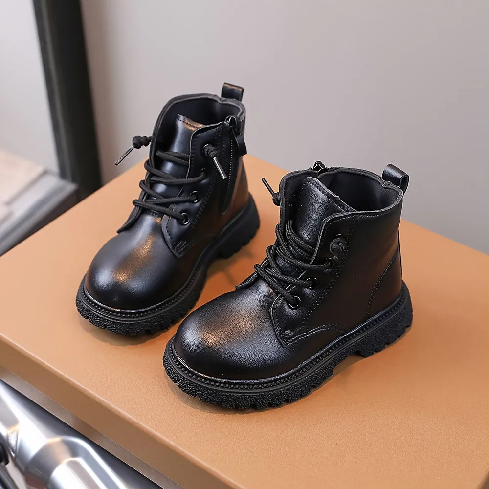 Trendy Cool Lace Up Boots With Zipper For Boys Kids, Comfortable Non Slip Boots For Indoor Outdoor Travel, All Seasons