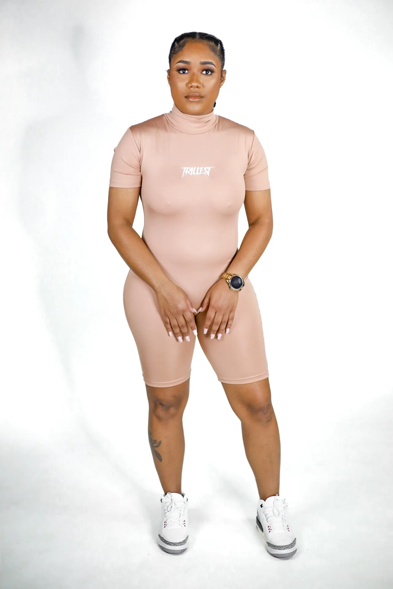 Trillest High Neck Romper - Nude