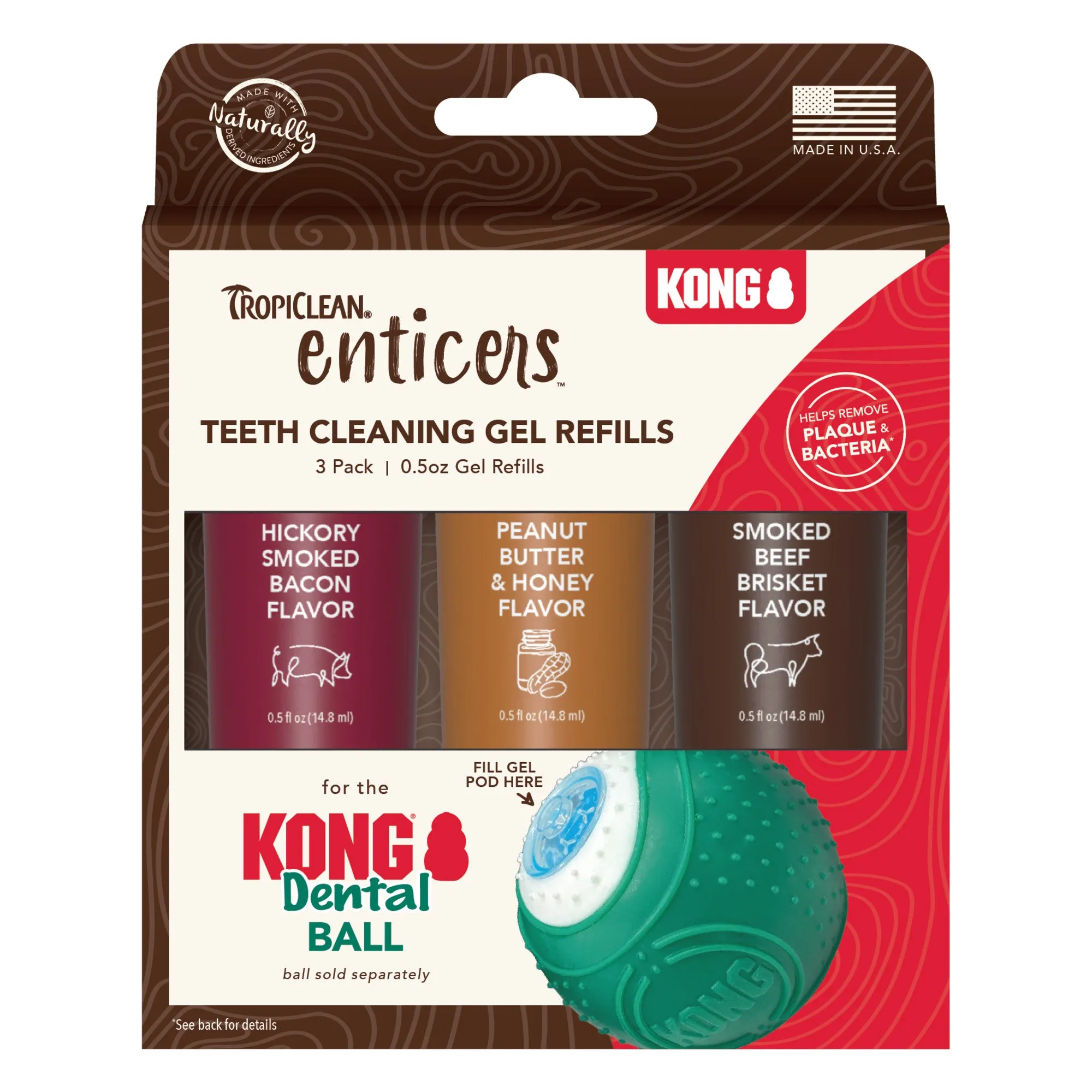 Tropiclean Enticers KONG Dental Ball Teeth Cleaning Gel Refills 3pk