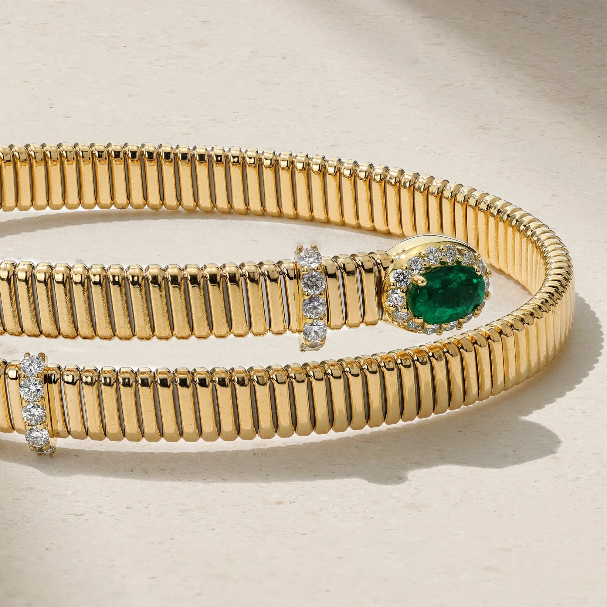 Tubogas Emerald and Diamond Bypass Bracelet