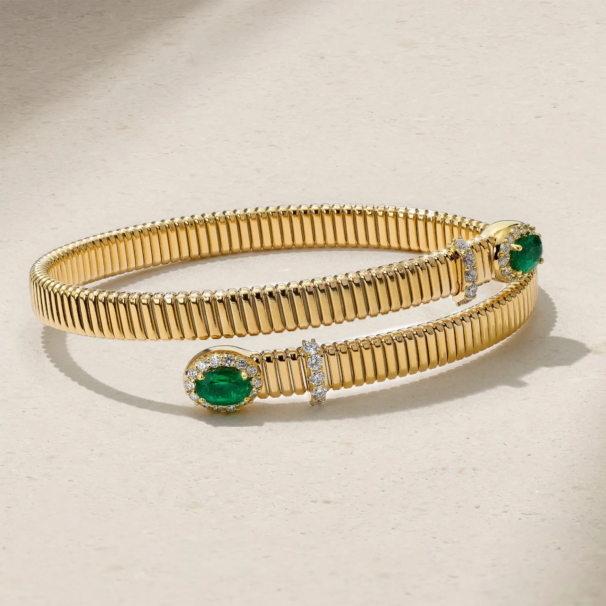 Tubogas Emerald and Diamond Bypass Bracelet