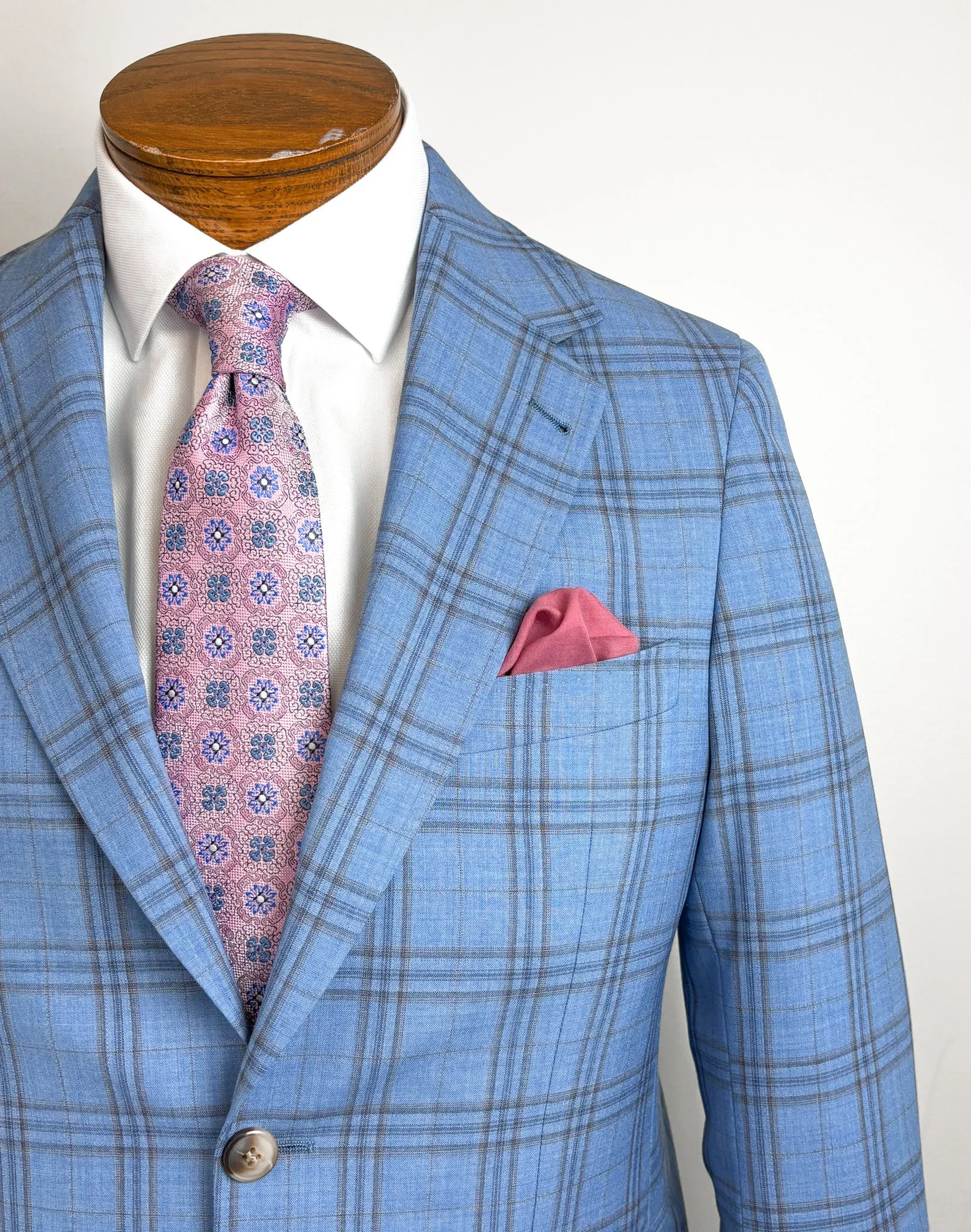 Umberto Sky Blue Tan Window Plaid Sports Coat