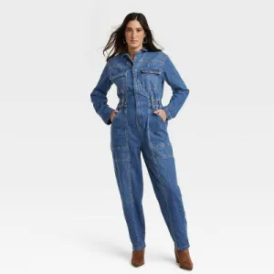 Universal Thread Women's Long Sleeve Denim Jumpsuit Wide-Leg Overalls