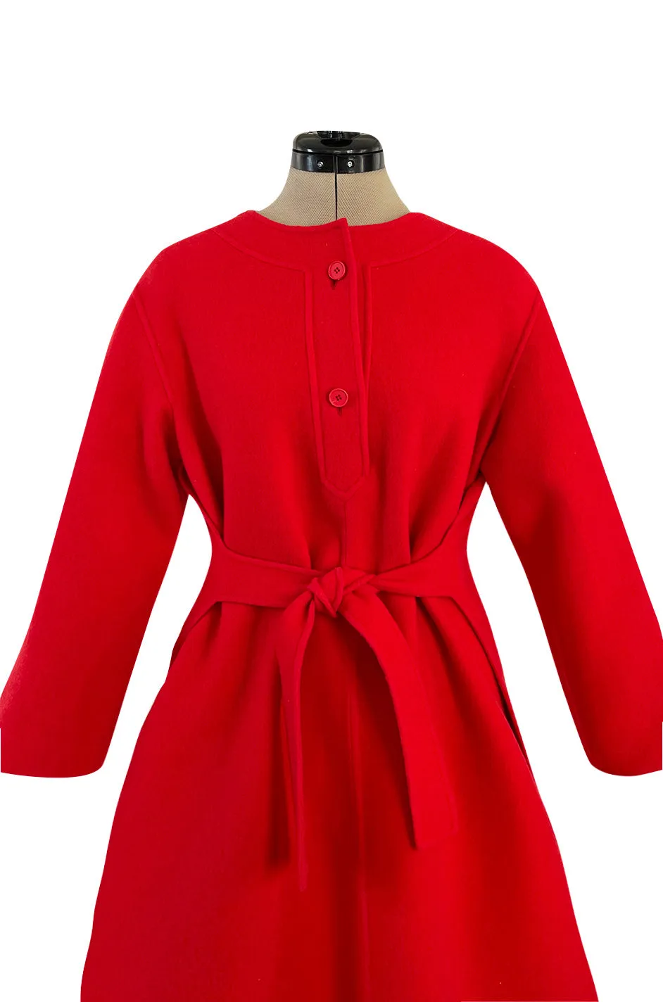 Unusual 1970s Valentino Boutique Red Wool Wrap & Tie Dress w Open Sides and Button Neck