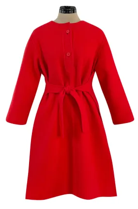 Unusual 1970s Valentino Boutique Red Wool Wrap & Tie Dress w Open Sides and Button Neck