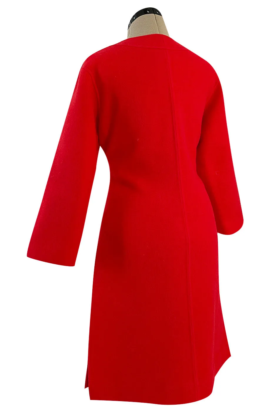 Unusual 1970s Valentino Boutique Red Wool Wrap & Tie Dress w Open Sides and Button Neck