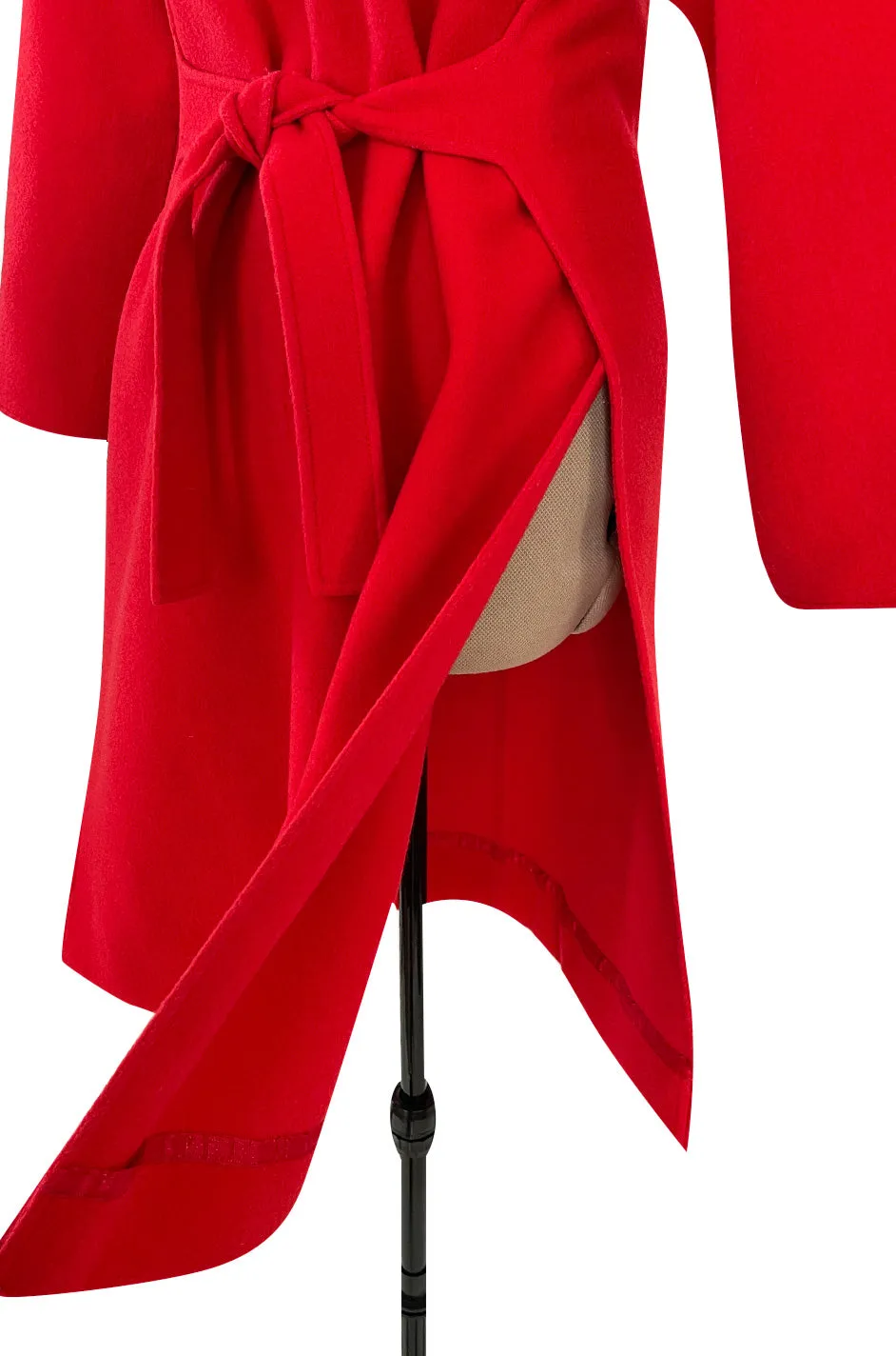 Unusual 1970s Valentino Boutique Red Wool Wrap & Tie Dress w Open Sides and Button Neck